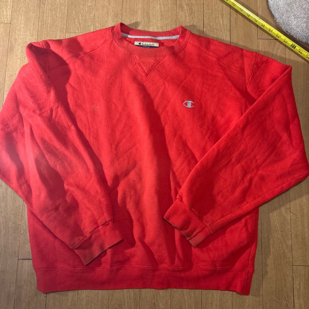 Champion Eco Authentic Crewneck Sweatshirt Red Mens Large C Logo Pullover